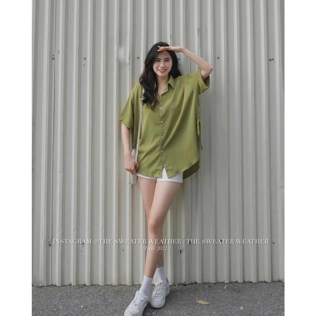 Áo babydoll nữ tay ngắn buộc nơ A865 mẫu áo sơ mi nữ form rộng xẻ tà 2 bên thắt nơ siêu xinh freesize mẫu mới - CHAKOVET