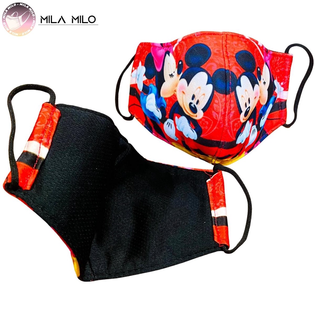 Khẩu trang trẻ em 1-6 tuổi hình chuột mickey - Khẩu trang vải cho bé 3 lớp có kháng khuẩn cao cấp