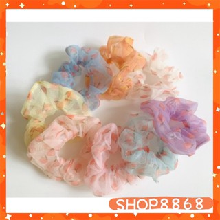 Dây cột tóc lưới scrunchies đào