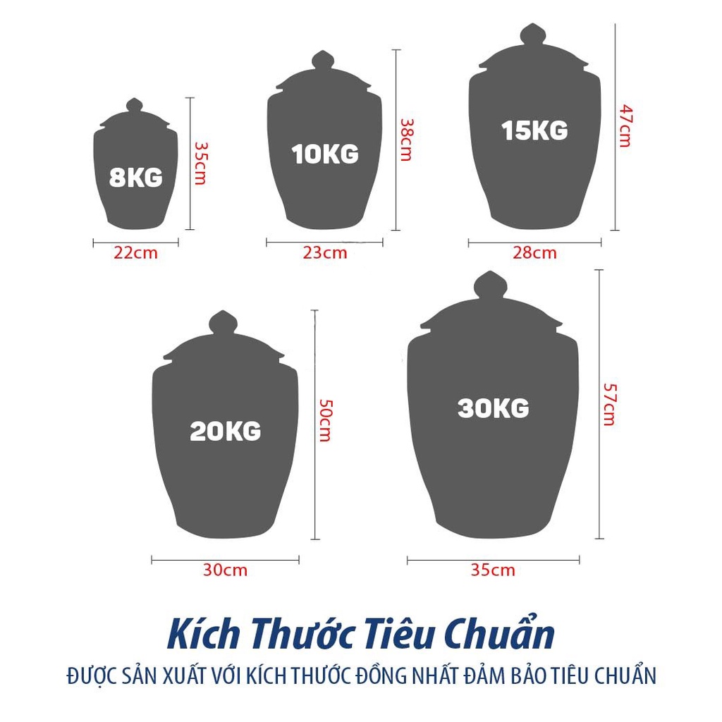 Hũ đựng gạo Xưởng Gốm TM Bát Tràng màu nâu đỏ không tráng men chữ Tài Lộc nhiều kích thước