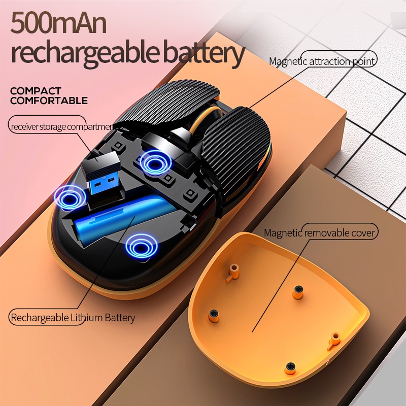 Chuột Bluetooth Không Dây 2.4G + Chuột Hoạt Hình 3 Chế Độ Yên Tĩnh Cho Laptop Notebook