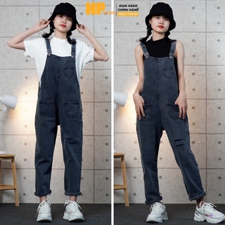 56mydung Quần yếm nữ ❤️ yếm jean dài rách đùi cá tính, phối túi cực xinh phong cách Ulzzang