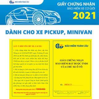 TOÀN QUỐC [Voucher giấy] - Bảo Hiểm Toàn Cầu GIC - Bảo Hiểm Bắt Buộc Trách Nhiệm Dân Sự xe Pickup, Minivan