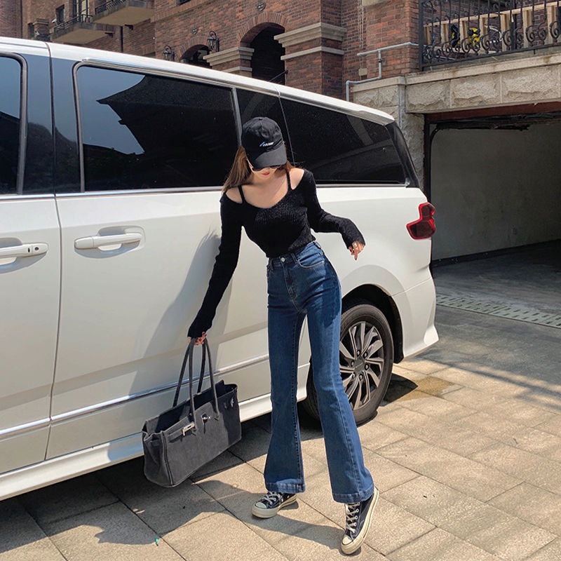 Áo sweater tay dài thiết kế hở vai thời trang thu đông cho nữ 2021