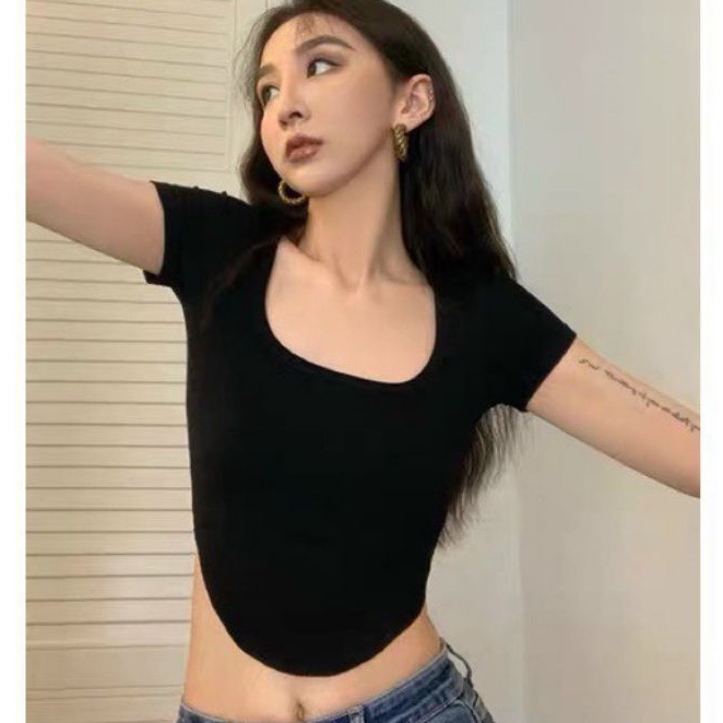 Áo croptop tay ngắn vạt bầu cổ  vuông (a15)