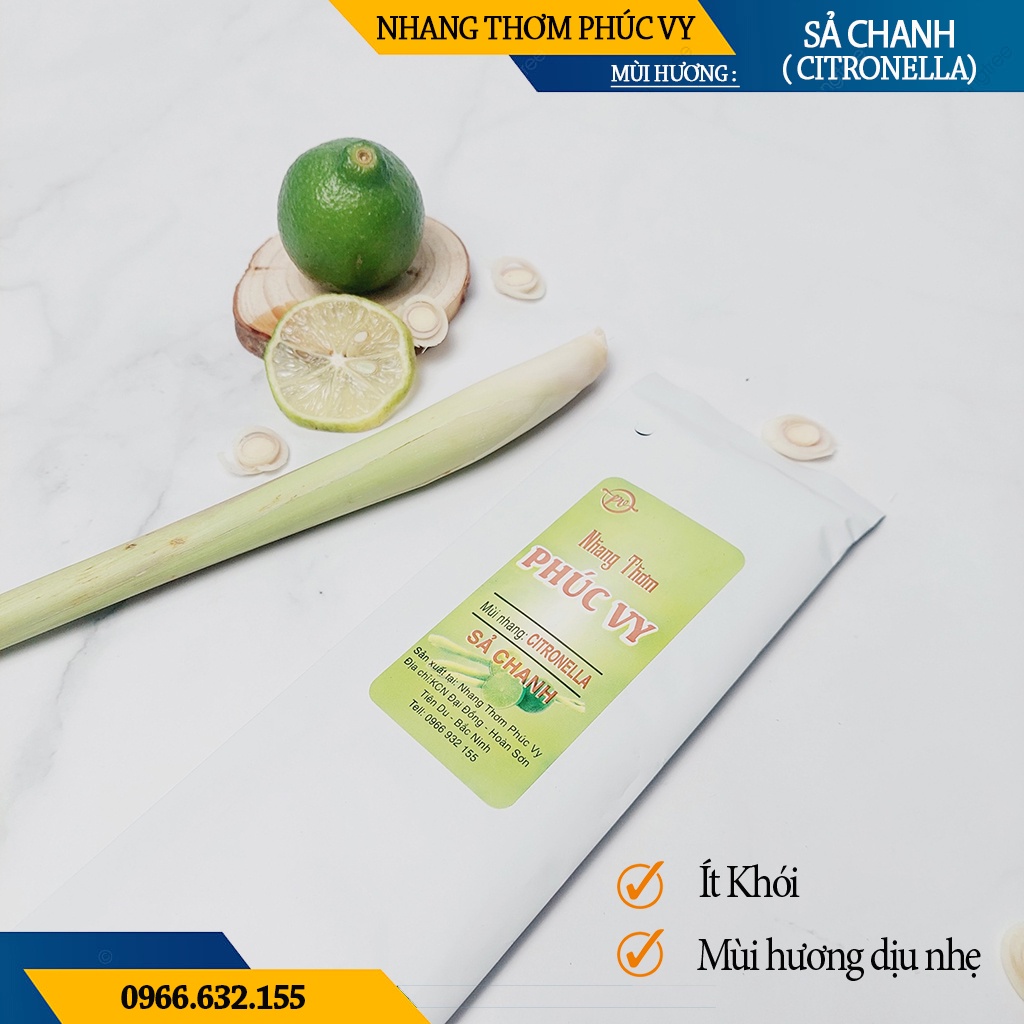 Nhang Thơm Phúc Vy Hương Sả Chanh - Túi 39 Cây 28cm, Ít Khói, Thơm Nhẹ, Dễ Chịu, Không kích mũi