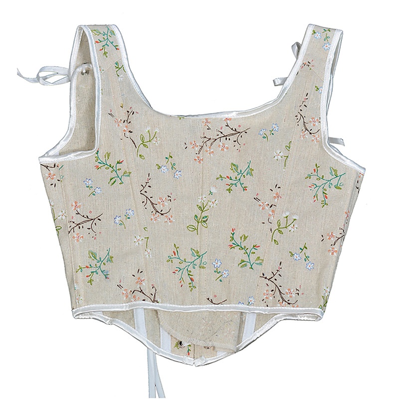 Xiangbao Áo Crop Top Thắt Dây Ruy Băng In Họa Tiết Hoa Nhỏ Phong Cách Pháp Cho Nữ La