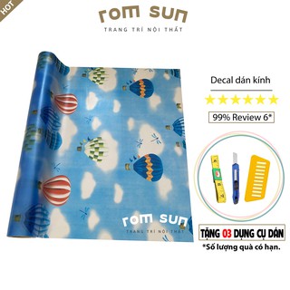 Decal dán kính cửa sổ mờ chống nhìn trộm, giấy decan dán kính phòng ngủ cho bé khinh khí cầu xanh