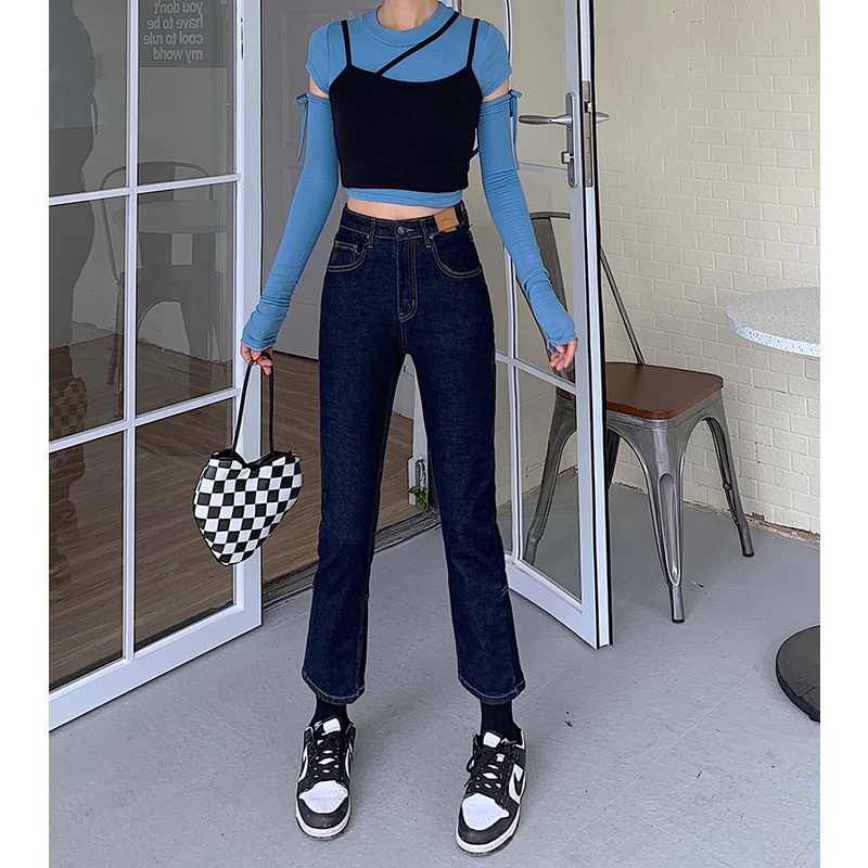 Quần jean 46320 ống đứng lưng cao thời trang cho nữ