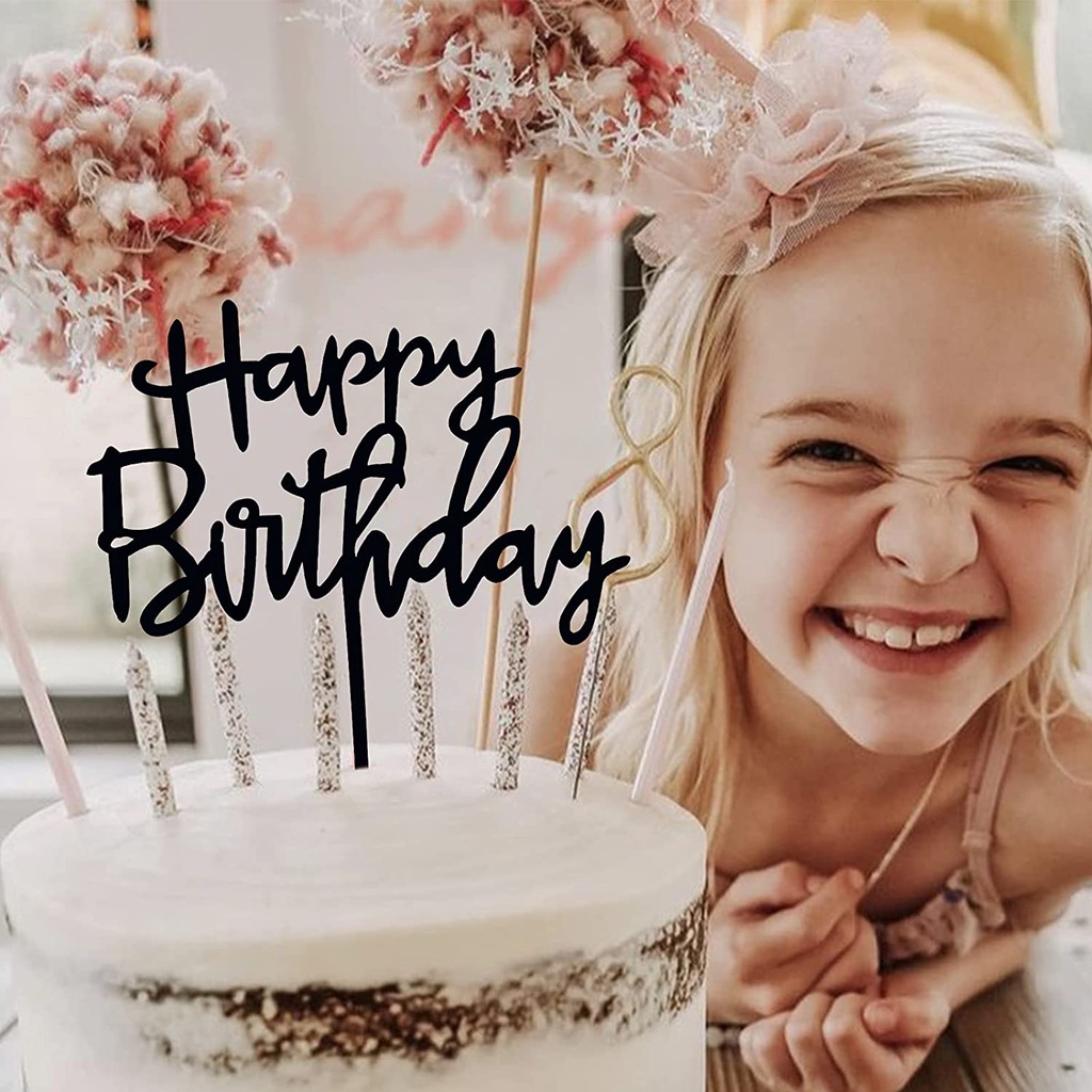 Lưng Bộ Phụ Kiện Cắm Trang Trí Bánh Kem Chữ Happy Birthday Bằng Acrylic