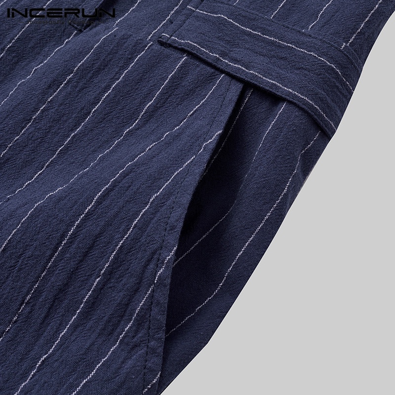 Áo liền quần Ngắn Tay Kẻ Sọc Phối Nút Cá Tính Dành Cho Nam