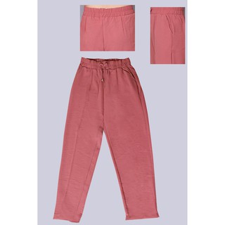 Quần baggy nữ lưng thun vải đũi Qđ03