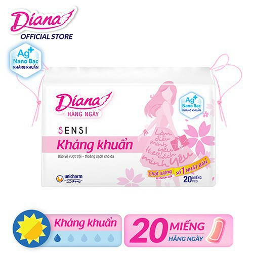 Bộ 6 gói Băng vệ sinh Diana hàng ngày Sensi kháng khuẩn gói 20 miếng