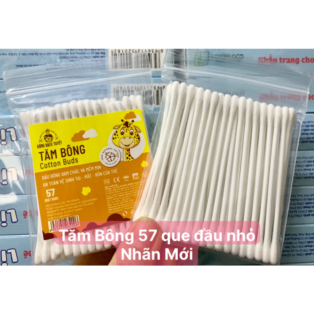 Tăm bông Merigo Gói Zíp 55 que cho bé - Bông Bạch Tuyết ( 1 gói )