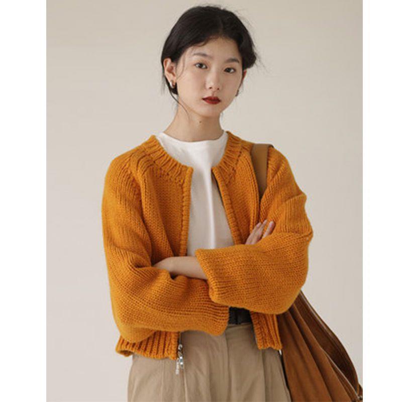 Áo Khoác Cardigan Len Dệt Kim Dày Dáng Rộng Cổ Tròn Dài Tay Phối Khóa Kéo Thời Trang Thu Đông Hàng Mới 2022