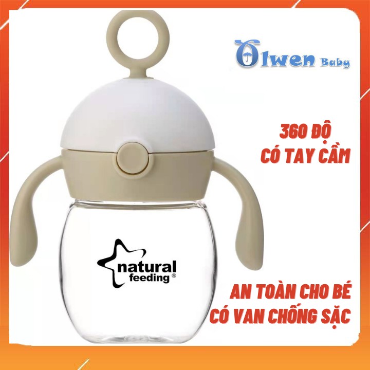 Bình uống nước 360 độ, cốc cho trẻ tập uông nước, uống sữa có tay cầm, có van chống sặc cho bé nhựa trian an toàn cho bé