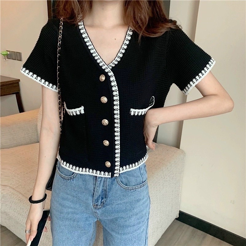 [Ảnh thật/Video] Áo len croptop dáng siêu đẹp sang chảnh dễ phối cộc tay