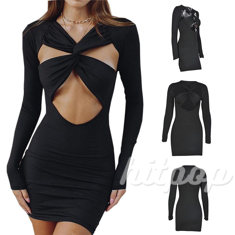 Đầm Body Tay Dài Thiết Kế Dây Đan Chéo Trước Ngực Quyến Rũ Dành Cho Nữ