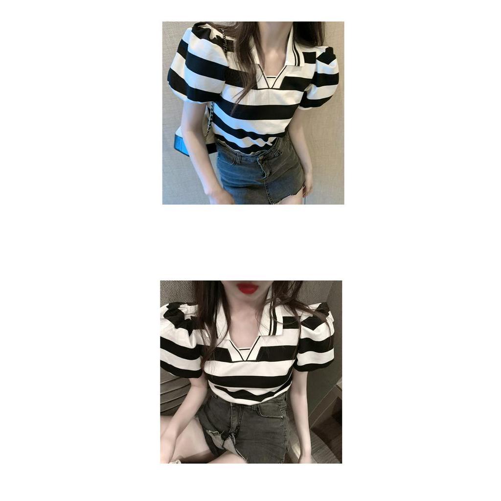 Áo Thun Ngắn Tay Kẻ Sọc Ngang Thời Trang Hè 2021 Dành Cho Nữ