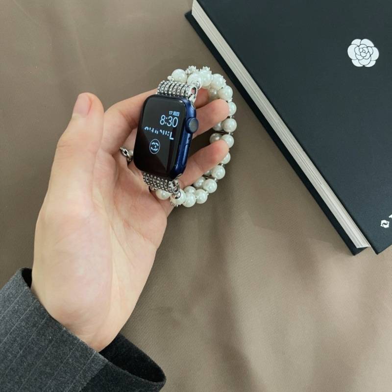 Dây Đeo Đồng Hồ Bằng Thép Không Gỉ Đính Ngọc Trai Giả Cho Apple iWatch 41mm 45mm 40mm 44mm 38mm 42mm series 7 6 5 4 3 2 1