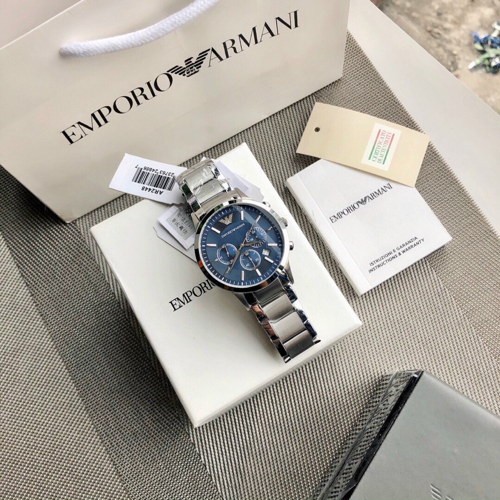 Đồng Hồ Nam Armani AR2448 Mặt Xanh Chronograph Classic Dây Thép Size 42mm