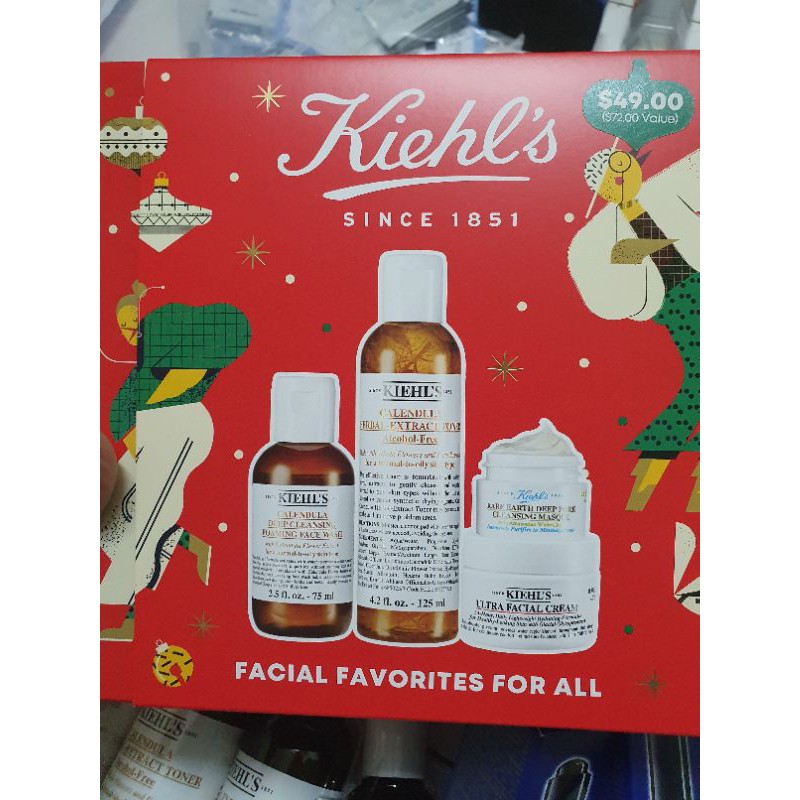 Bill Mỹ - set Kiehl's 4 món - sữa rửa mặt hoa cúc  + Toner hoa cúc + mặt nạ đất sét + Kem cấp ẩm 28ml