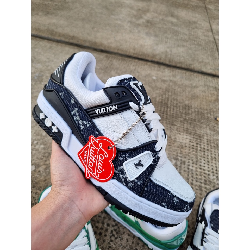 Giày Louis Vuitton LV Trainer Monogram Denim, Giày LV Xanh Lá, Màu Đen Nam Nữ Siêu Chất