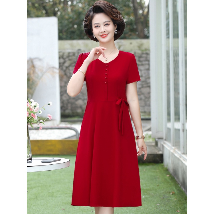 Đầm Chiffon Tay Ngắn Thời Trang Mùa Hè Dành Cho Phụ Nữ Trung Niên 40-50 Tuổi Phong Cách Phương Tây