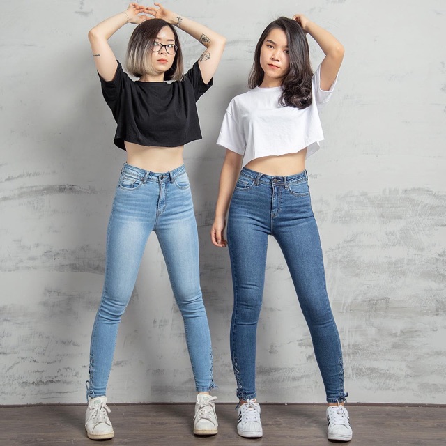 Quần skinny 9 tấc line đan dây thắt nơ