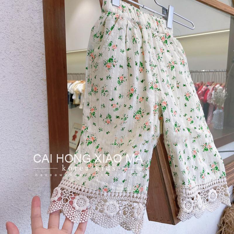 [Babycat Hàng Có Sẵn Bán Chạy Quần Dài Dáng Rộng Chống Muỗi In Hoa Thủ Công Thời Trang Mùa Hè Nhật Bản Hàn Quốc Cho Bé Gái