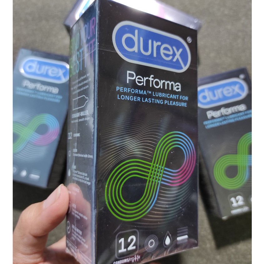 Bộ 4 hộp bcs Durex: 1 hộp Performa + 1 hộp bcs siêu mỏng Invisible + 1 hộp Pleasuremax + 1 hộp Kingtex - Hộp 12 bao