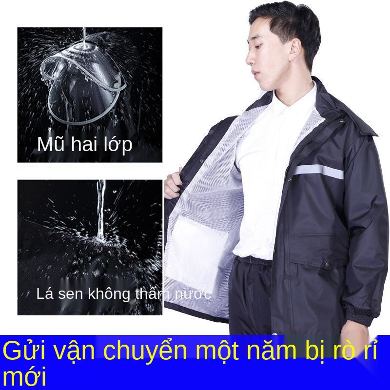 Áo mưa bộ quần mưa, xe đạp điện, máy, dày dặn chống gió đi phượt ngoài trời mũ đôi cho nam và nữ