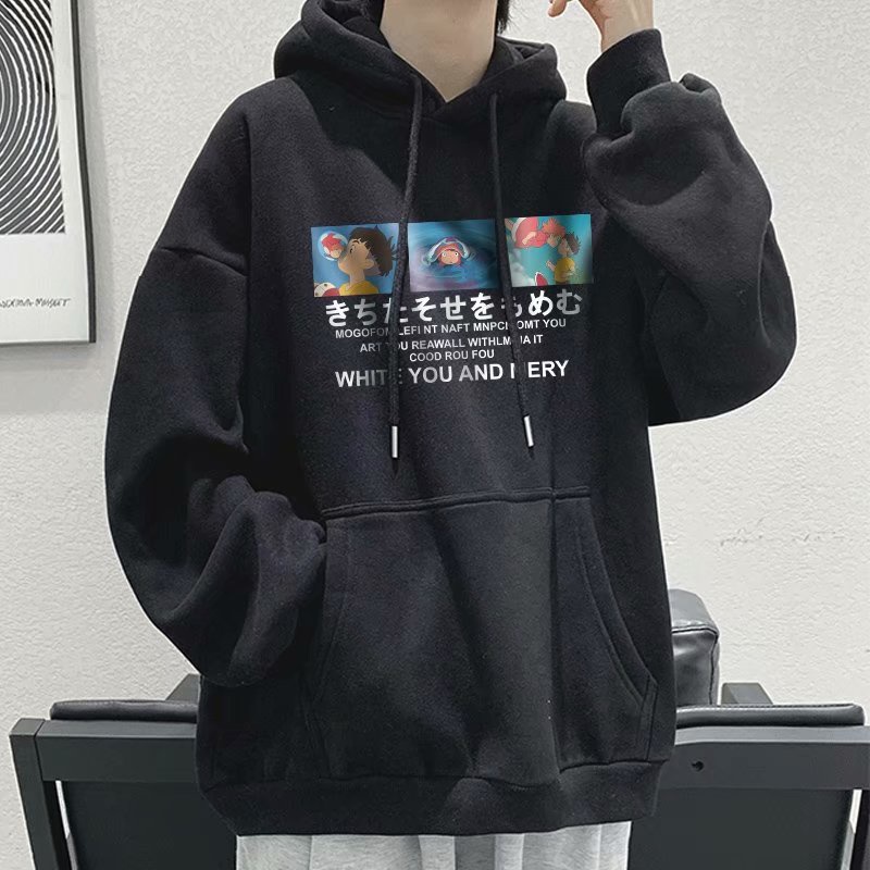 Áo hoodie dáng rộng in hình hoạt hình 5 màu sắc thời trang phong cách Nhật Bản dành cho nam (M-8XL)