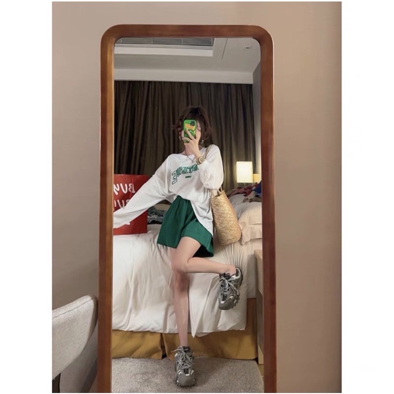 Set Đồ Áo Thun Dài Tay ContinueBộ quần short đùi áo form rộng Unisex mặc ở nhà UlzzangPhong cách thể thao chất Chân cua