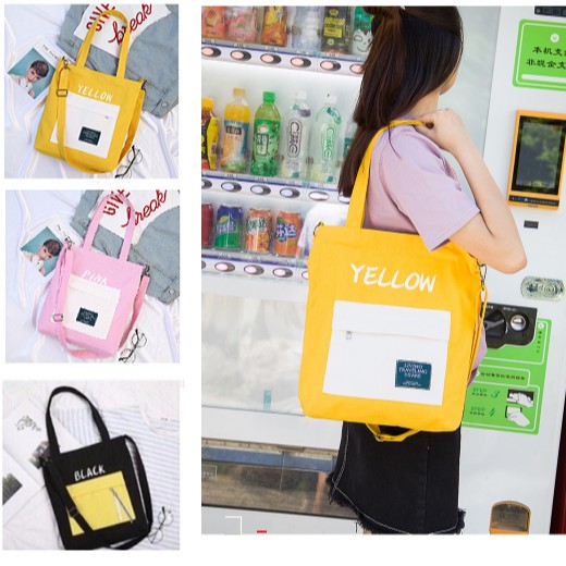 Túi Tote Vải Black - Pink - Yellow