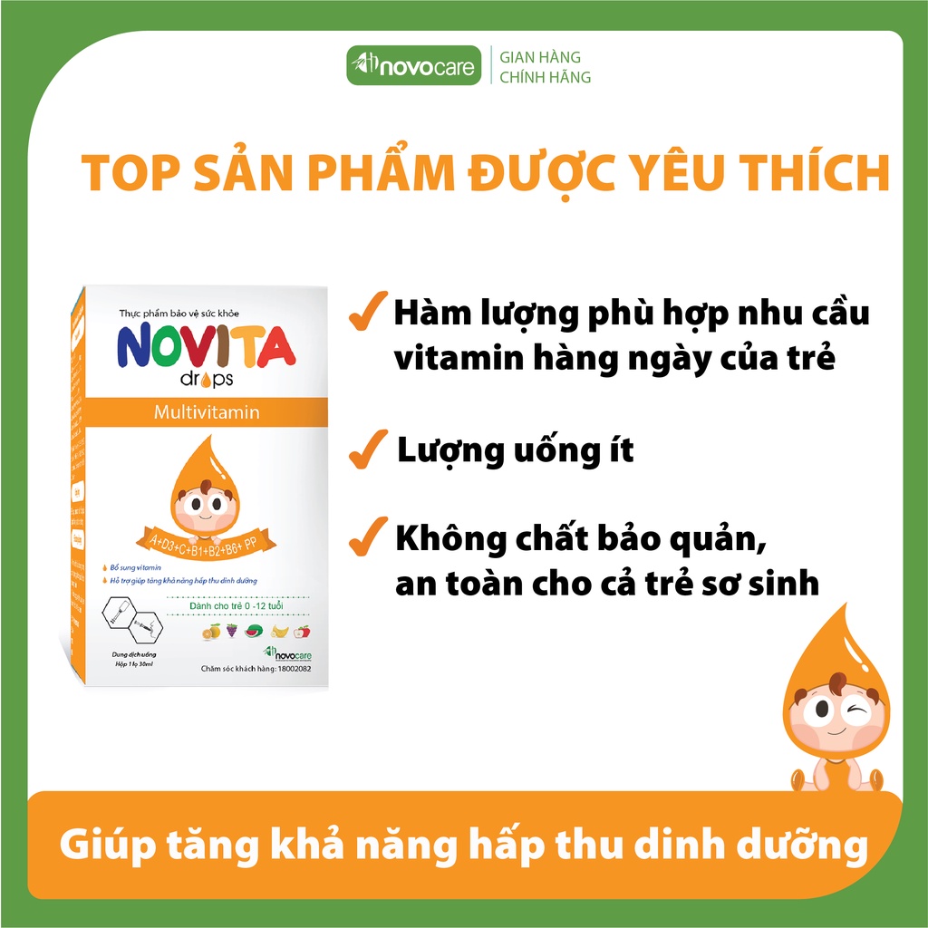 Vitamin Thiết Yếu Novita Cho Bé Kích Thích Ăn Ngon, Hỗ Trợ Tăng Cường Hấp Thu Dinh Dưỡng 20-30ML