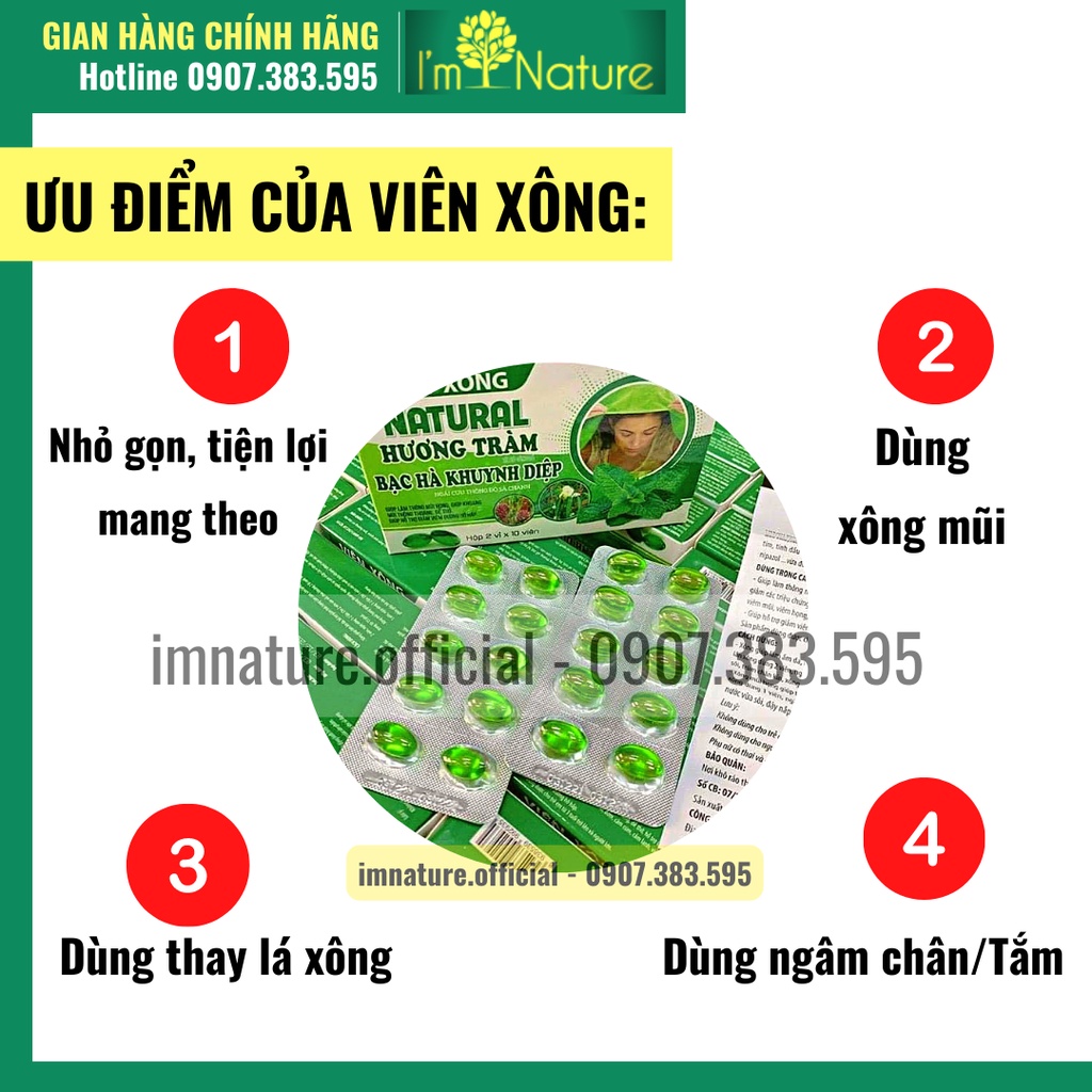 Viên Xông Hương Tràm Báo Gấm - Tinh Dầu Thảo Dược Xông Giải Cảm (20 Viên/ Hộp)