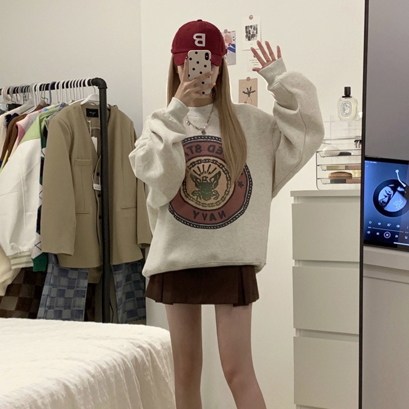 Áo sweater dáng rộng tay dài phong cách Hàn Quốc thời trang cho nữ