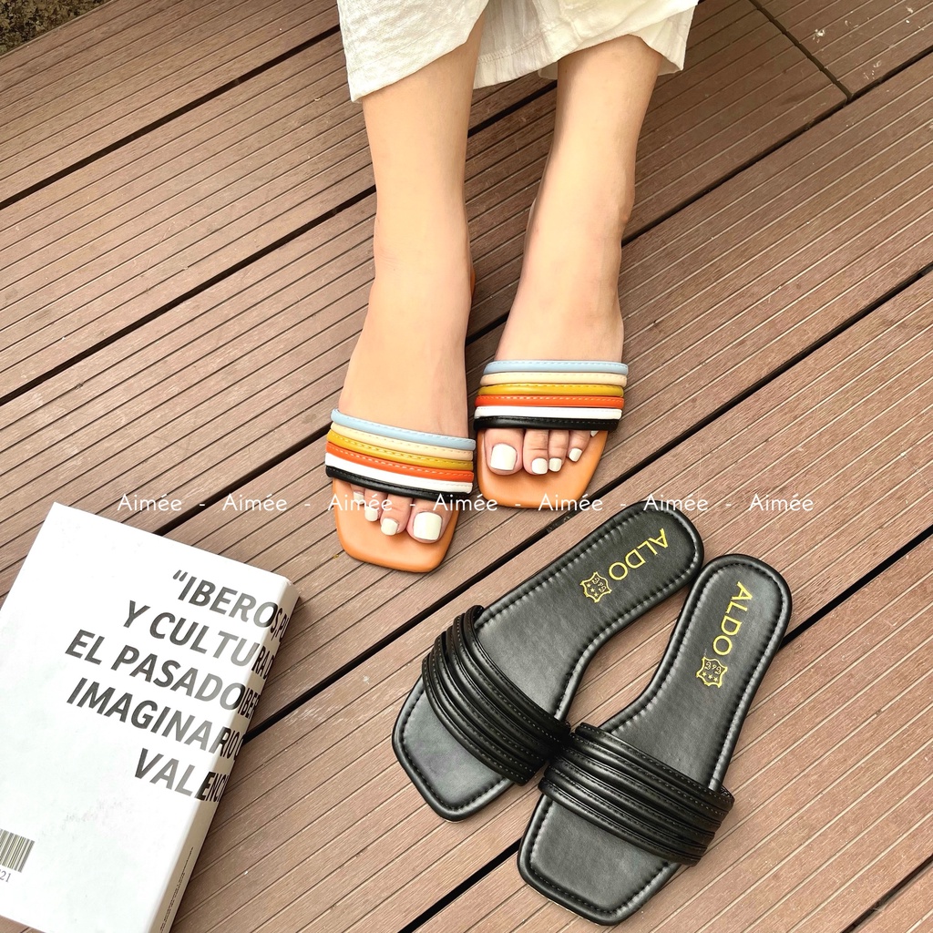 Dép Bản Ngang 6 Dây Phối Nhiều Màu Cầu Vồng Dễ Thương Chất Mềm Mịn Đi Êm Chân