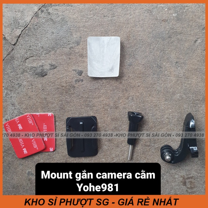Bộ pat gắn camera giữa cằm cho fullface Yohe981 2 kính - Mount gắn camera hành trình gopro - SJ - Eken lên cằm yohe981