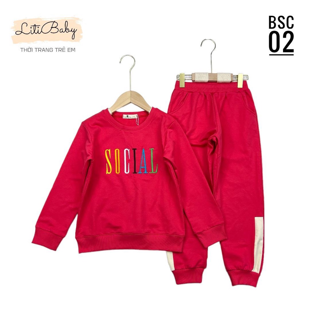 Đồ Bộ nỉ da cá bé gái LITIBABY in chữ Social, size đại 9 - 14 tuổi