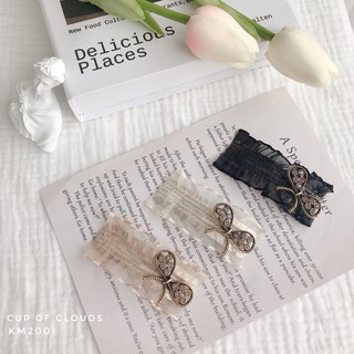 Kẹp mái tiểu thư vải ren đính nơ