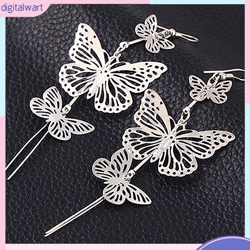 Cặp khuyên tai dài hình bướm mạ vàng/bạc cá tính dành cho nữ