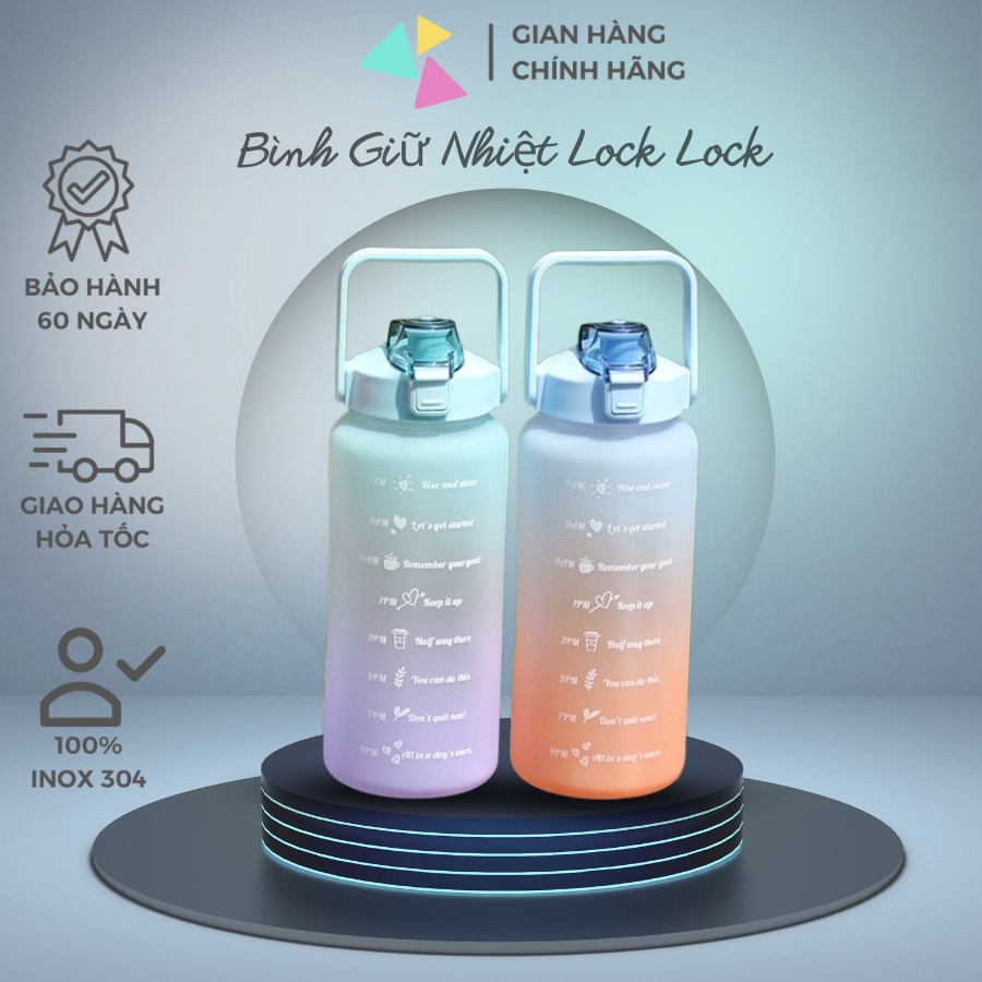 Bình nước 2 lít, bình nước cute, bình nước giữ nhiệt dễ thương chia vạch giờ uống nước