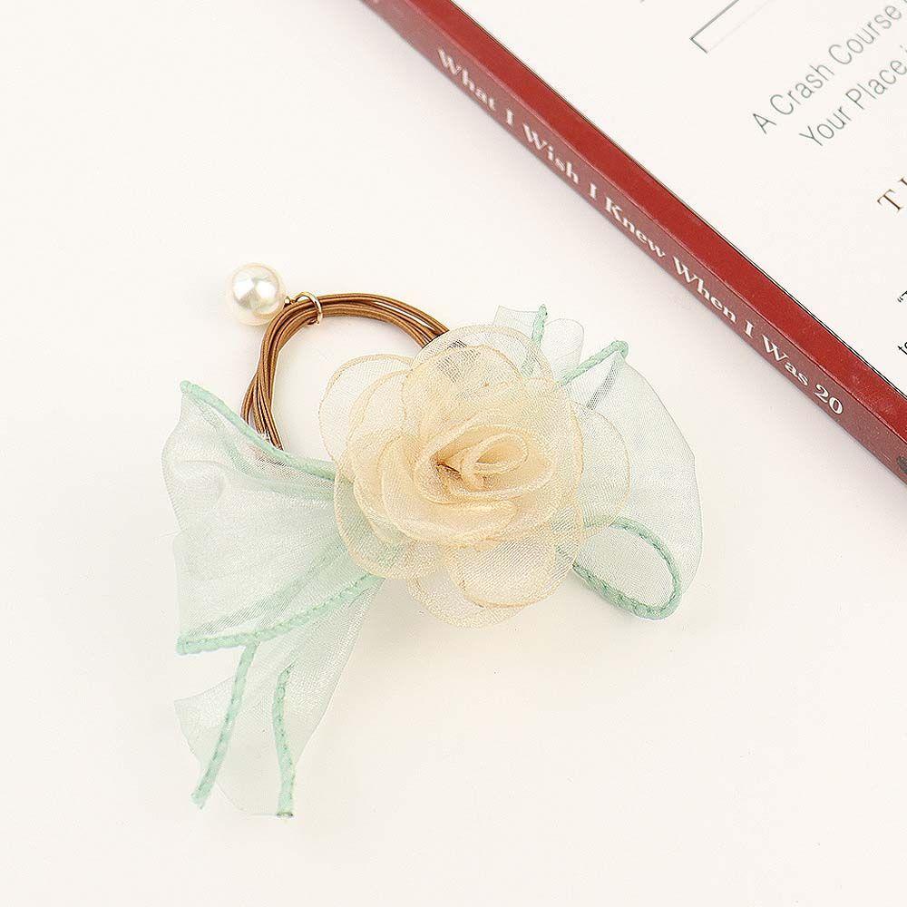 QQMALL Dây Cột Tóc Chiffon In Họa Tiết Hoa Trà / Nơ Phong Cách Hàn Quốc Đơn Giản Xinh Xắn