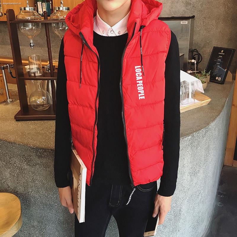 Áo khoác phao sát nách dáng rộng có mũ trùm đầu phong cách Hàn Quốc thời trang thu đông dành cho nam