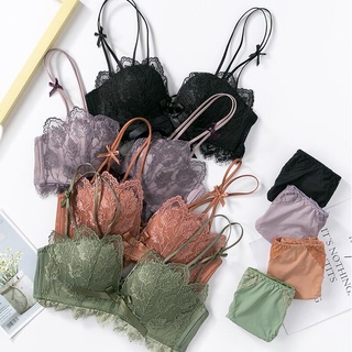 Set áo lót nâng ngực thêu hoa + quần lót ren thời trang cho nữ