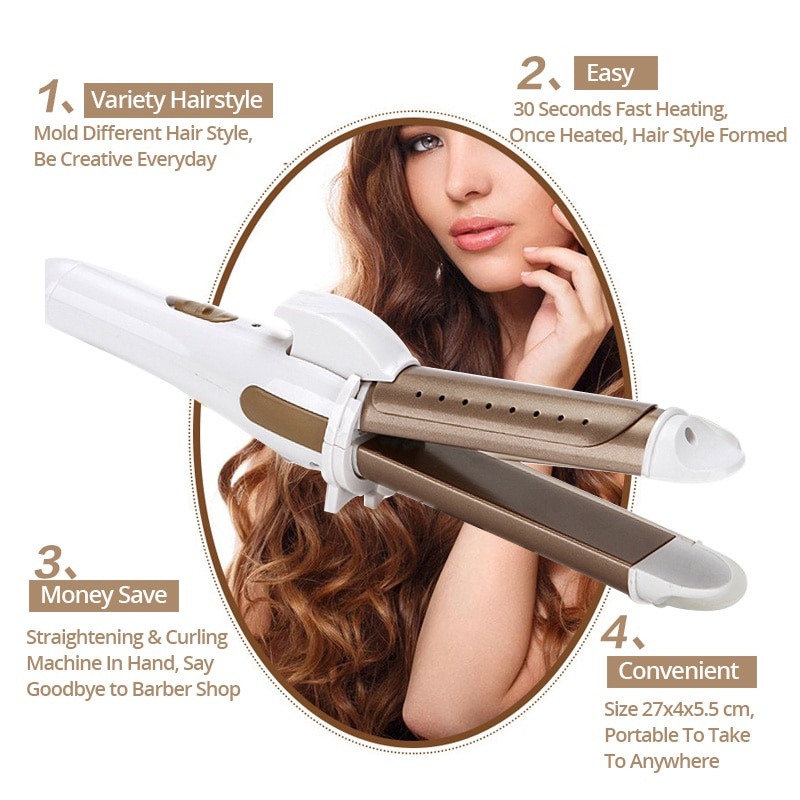 Máy Duỗi / Uốn Tóc 2 Trong 1 Bằng Sứ Ceramic Sử Dụng Kép