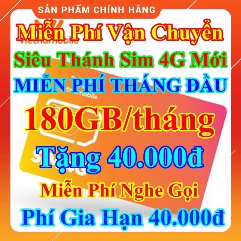 Siêu Thánh Sim 4G Mới Vietnamobile 180GB/Tháng, Miễn Phí Tháng Đầu, Nghe Gọi Nội Mạng Miễn Phí, Sim Giá Rẻ
