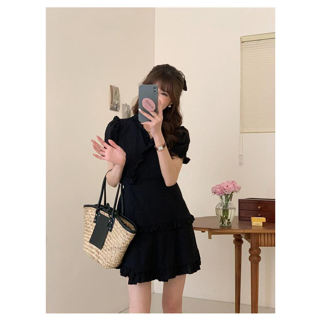 Đầm Đen Cổ Chữ v Phong Cách Pháp Thời Trang Mùa Hè 63468